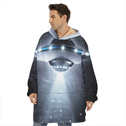 Dark Night UFO Print Hoodie Blanket