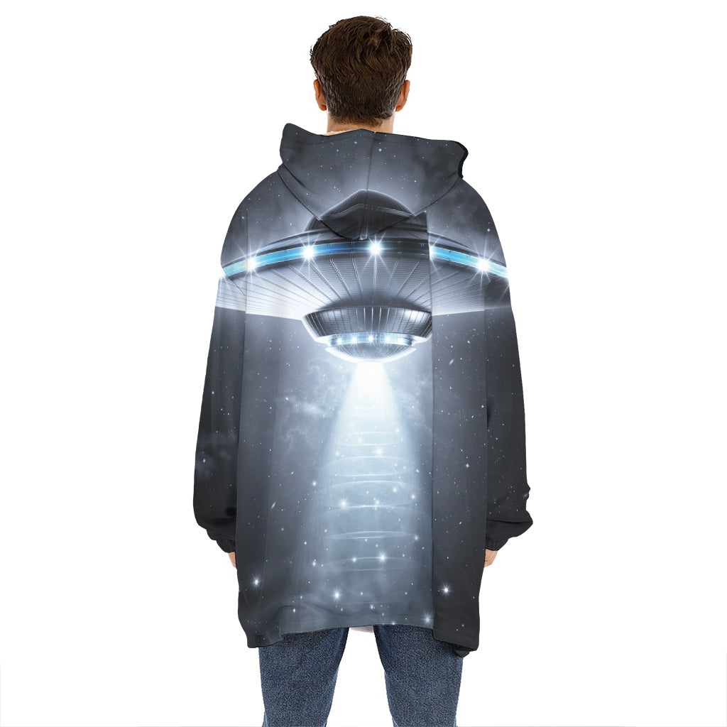 Dark Night UFO Print Hoodie Blanket