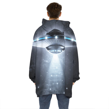 Dark Night UFO Print Hoodie Blanket