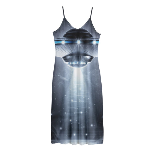 Dark Night UFO Print Jersey Midi Cami Dress