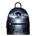 Dark Night UFO Print Leather Backpack