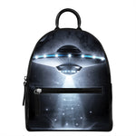 Dark Night UFO Print Leather Backpack