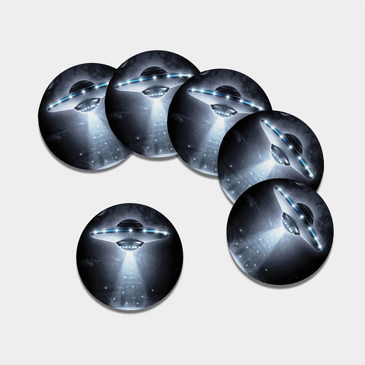 Dark Night UFO Print Leather Coaster Set