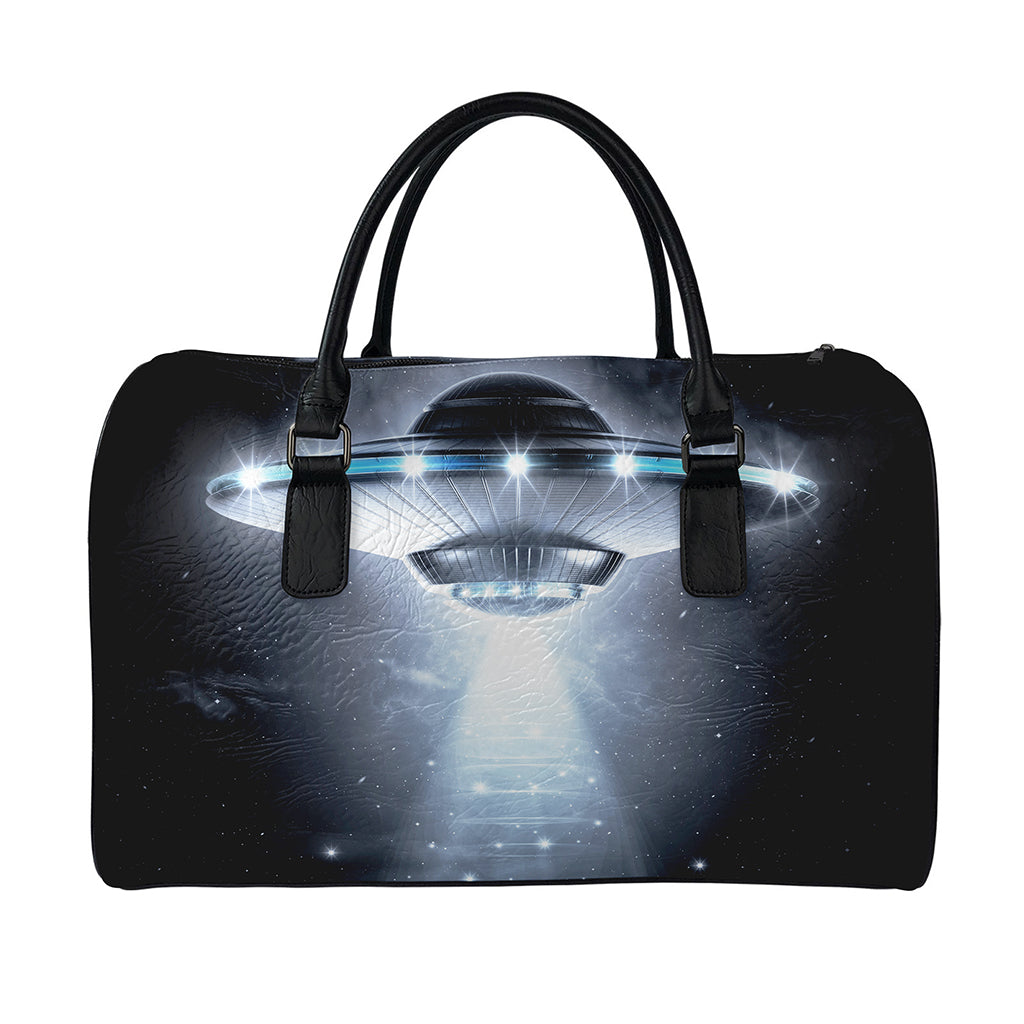 Dark Night UFO Print Leather Duffle Bag