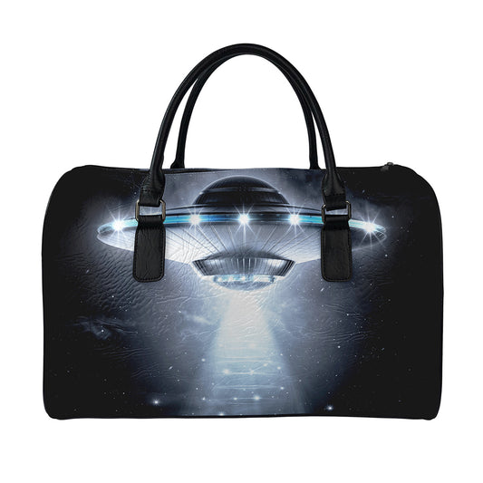 Dark Night UFO Print Leather Duffle Bag