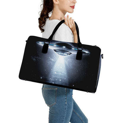 Dark Night UFO Print Leather Duffle Bag