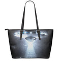 Dark Night UFO Print Leather Tote Bag With Zipper