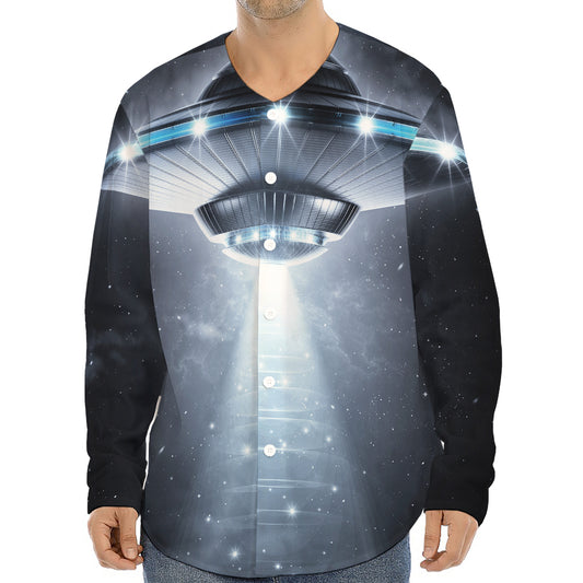 Dark Night UFO Print Long Sleeve Baseball Jersey