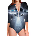 Dark Night UFO Print Long Sleeve Swimsuit