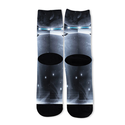 Dark Night UFO Print Long Socks