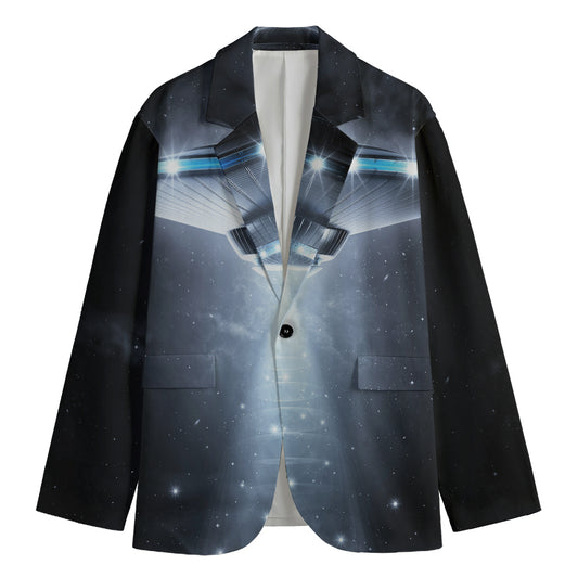 Dark Night UFO Print Men's Cotton Blazer