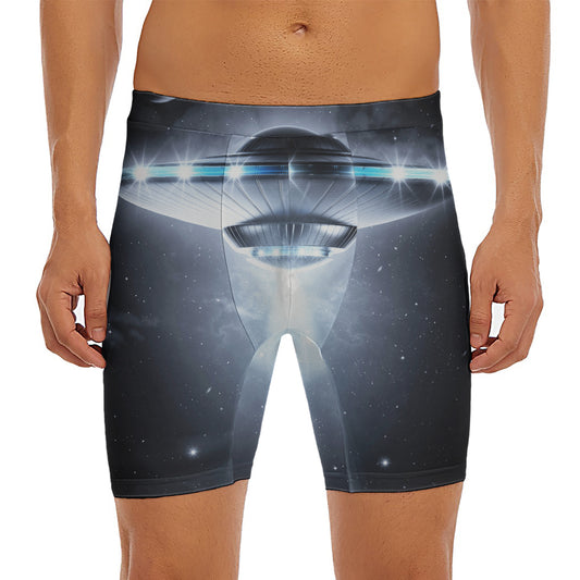 Dark Night UFO Print Men's Long Boxer Briefs