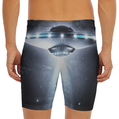 Dark Night UFO Print Men's Long Boxer Briefs