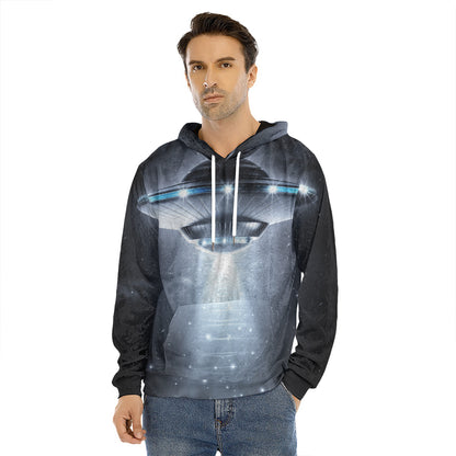 Dark Night UFO Print Men's Velvet Pullover Hoodie