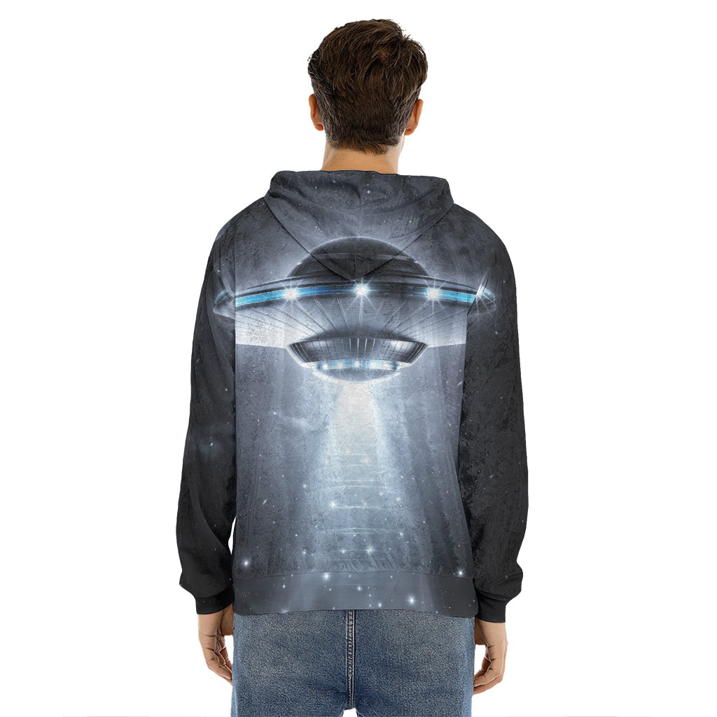 Dark Night UFO Print Men's Velvet Pullover Hoodie
