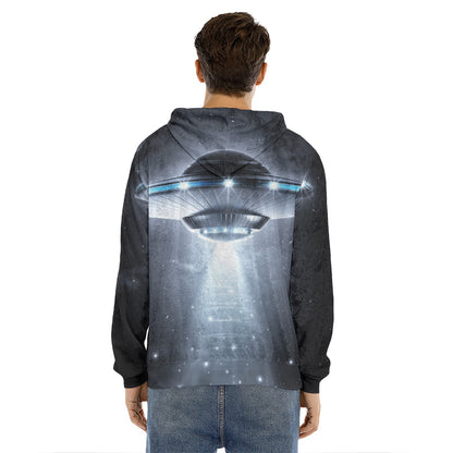 Dark Night UFO Print Men's Velvet Pullover Hoodie