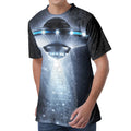 Dark Night UFO Print Men's Velvet T-Shirt