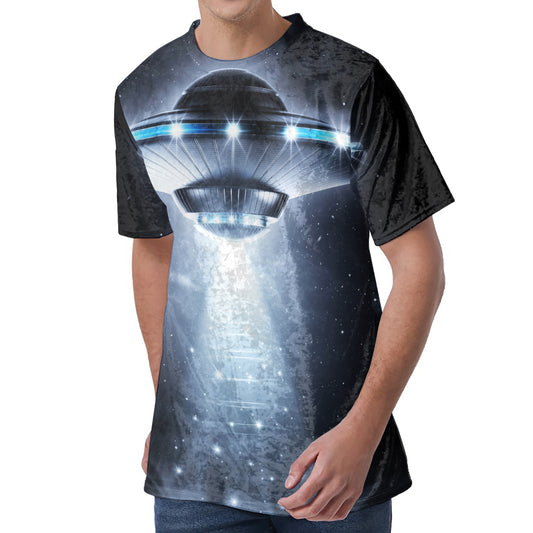 Dark Night UFO Print Men's Velvet T-Shirt