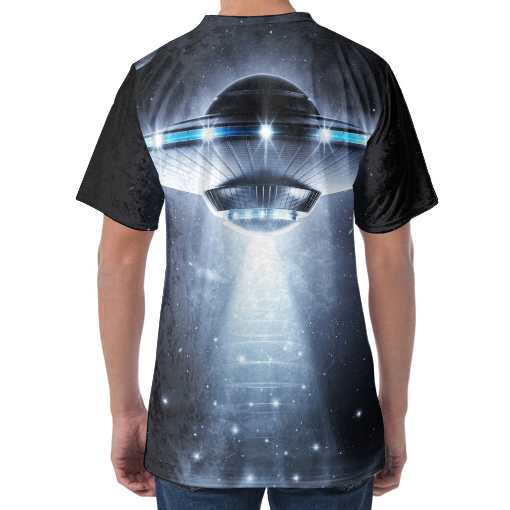 Dark Night UFO Print Men's Velvet T-Shirt