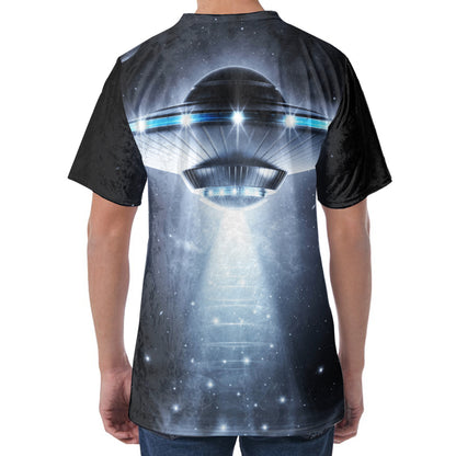 Dark Night UFO Print Men's Velvet T-Shirt