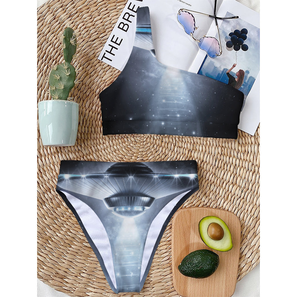 Dark Night UFO Print One Shoulder Bikini Top
