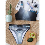 Dark Night UFO Print One Shoulder Bikini Top