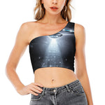 Dark Night UFO Print One Shoulder Crop Top