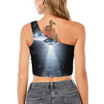 Dark Night UFO Print One Shoulder Crop Top