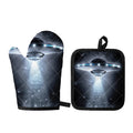 Dark Night UFO Print Oven Mitt And Pot Holder Set