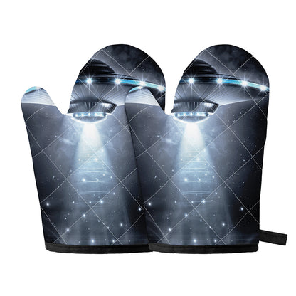 Dark Night UFO Print Oven Mitts