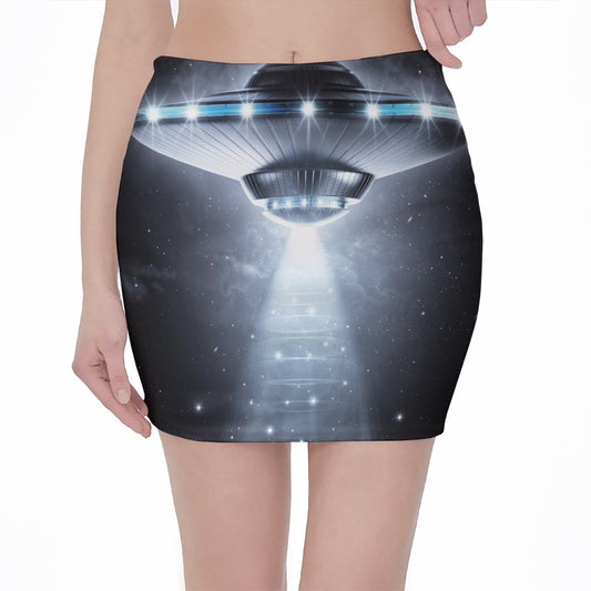Dark Night UFO Print Pencil Mini Skirt