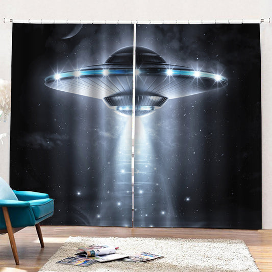 Dark Night UFO Print Pencil Pleat Curtains