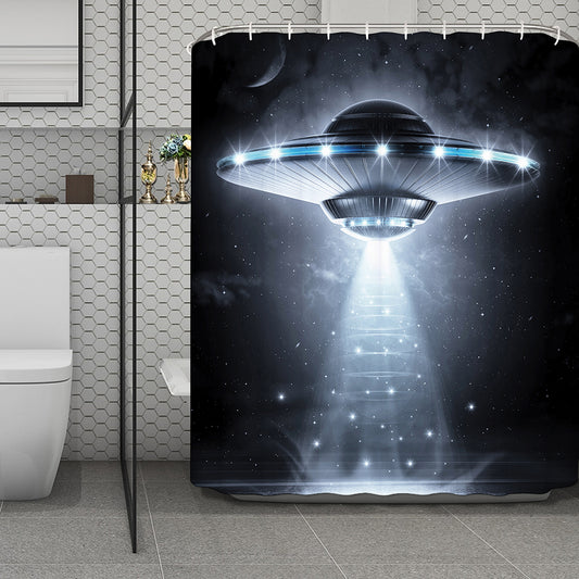 Dark Night UFO Print Polyester Shower Curtain