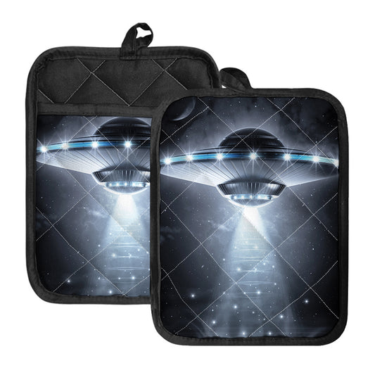 Dark Night UFO Print Pot Holders With Pocket