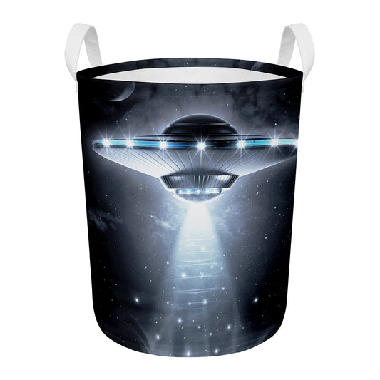 Dark Night UFO Print Round Laundry Basket