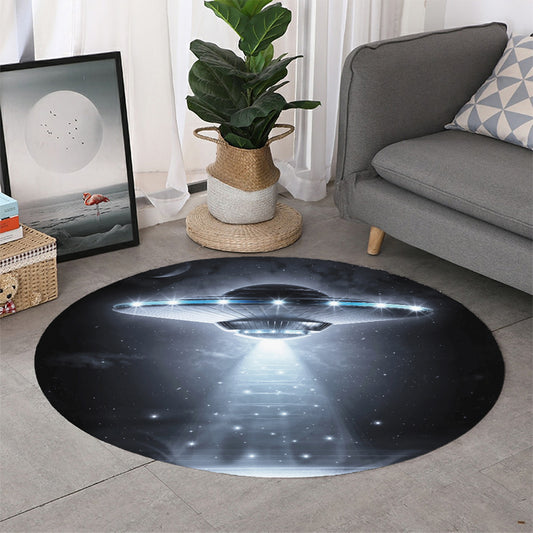 Dark Night UFO Print Round Rug