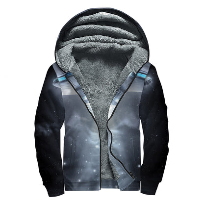 Dark Night UFO Print Sherpa Lined Zip Up Hoodie
