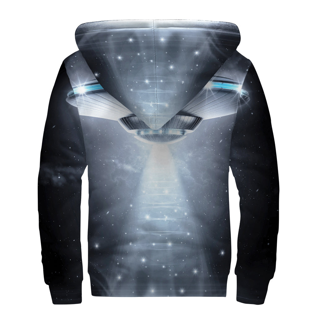 Dark Night UFO Print Sherpa Lined Zip Up Hoodie