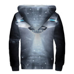 Dark Night UFO Print Sherpa Lined Zip Up Hoodie