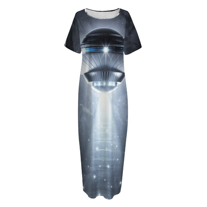 Dark Night UFO Print Short Sleeve Long Nightdress