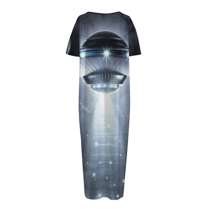 Dark Night UFO Print Short Sleeve Long Nightdress