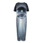 Dark Night UFO Print Short Sleeve Long Nightdress