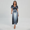 Dark Night UFO Print Short Sleeve Maxi Dress
