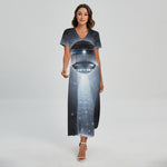 Dark Night UFO Print Short Sleeve Maxi Dress
