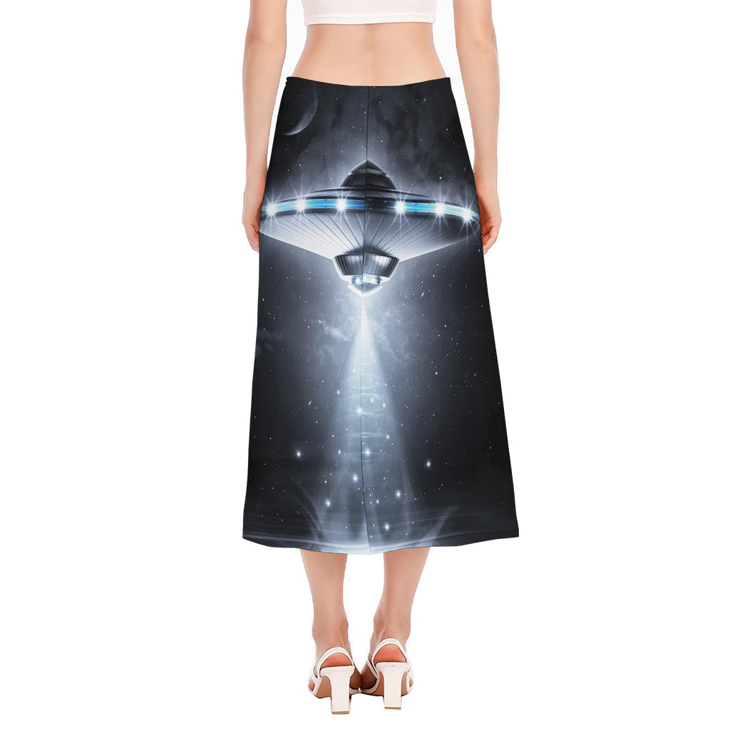 Dark Night UFO Print Side Slit Midi Skirt