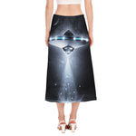 Dark Night UFO Print Side Slit Midi Skirt