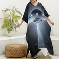 Dark Night UFO Print Silk V-Neck Kaftan Dress