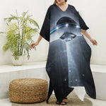 Dark Night UFO Print Silk V-Neck Kaftan Dress