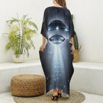 Dark Night UFO Print Silk V-Neck Kaftan Dress
