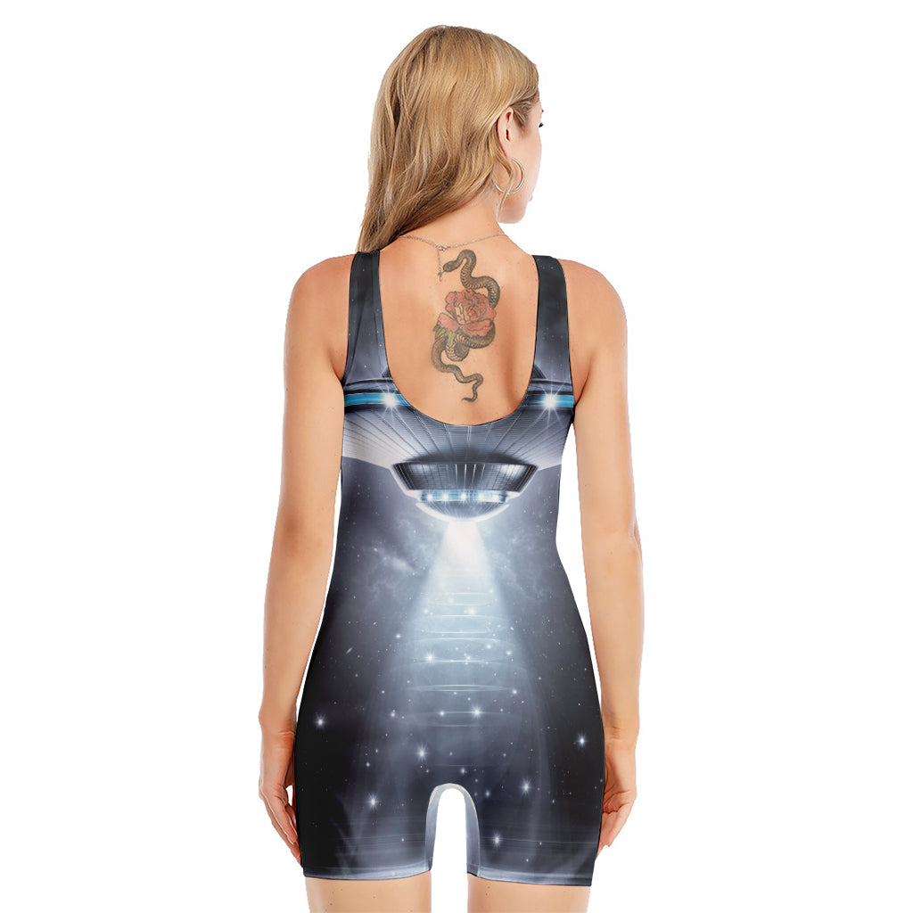 Dark Night UFO Print Sleeveless One Piece Swimsuit